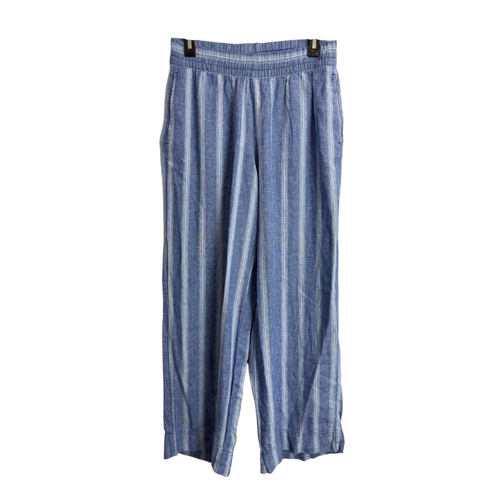 Old Navy Womens Linen Blend Striped High Rise Wide Leg Pants Blue White Size S